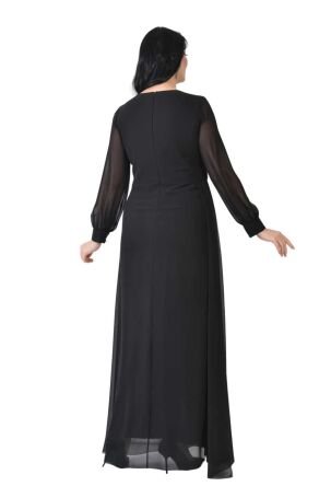 Lilas XXL Kadın Büyük Beden Uzun Şifon Abiye Elbise 9571 Siyah - 4