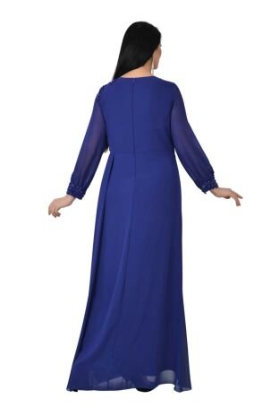 Lilas XXL Kadın Büyük Beden Uzun Şifon Abiye Elbise 9573 Saks - 5