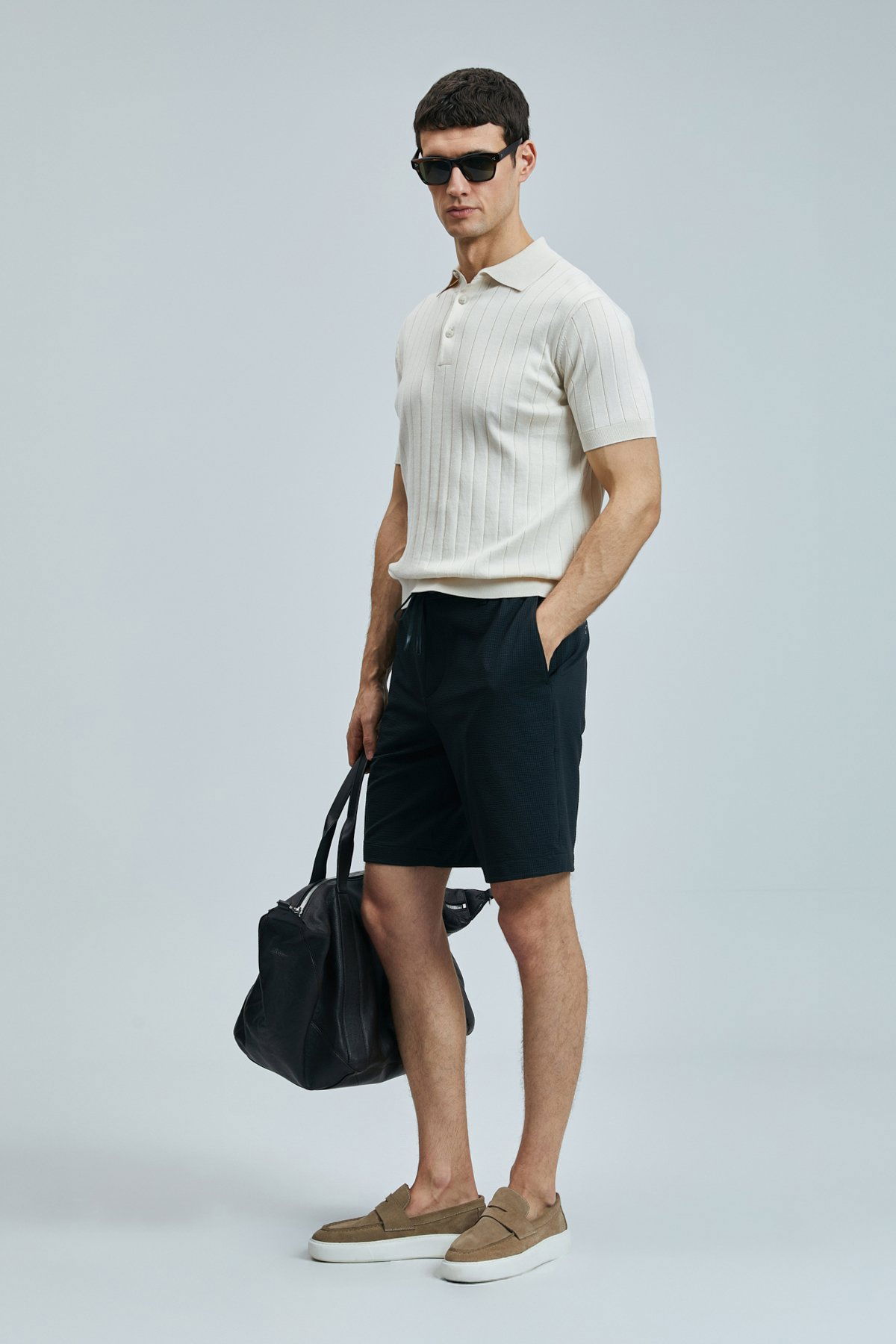 Lufian Erkek Aler Spor Slim Fit Chino Şort 111210079 Siyah - 2