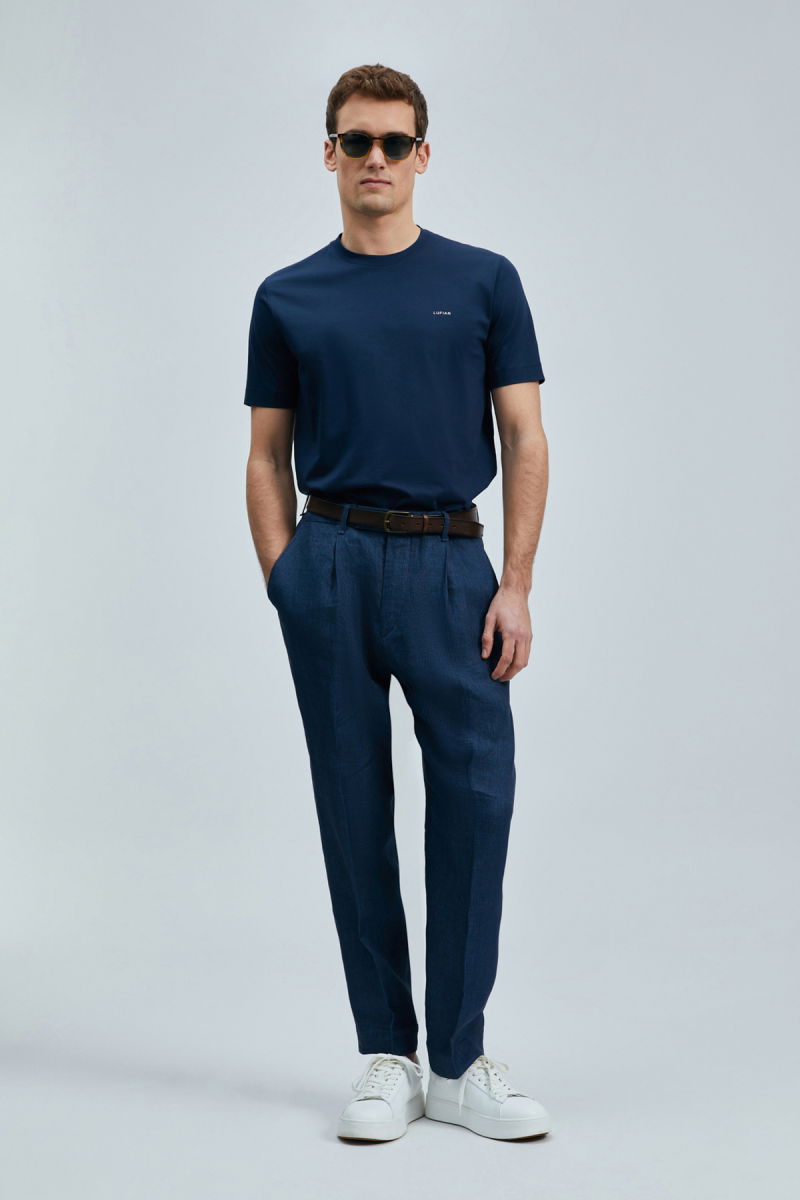 Lufian Erkek Bran Modern Grafik T-Shirt 111020262 Lacivert 