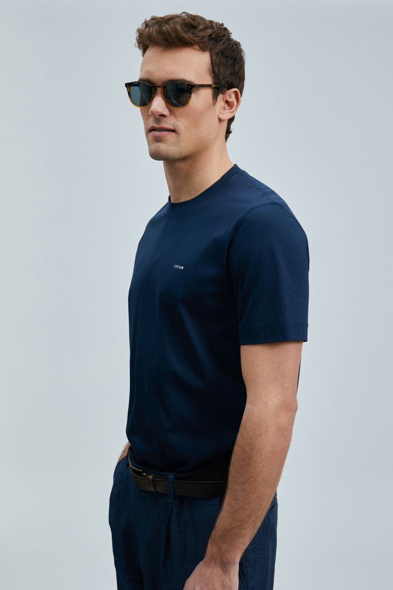 Lufian Erkek Bran Modern Grafik T-Shirt 111020262 Lacivert - 2