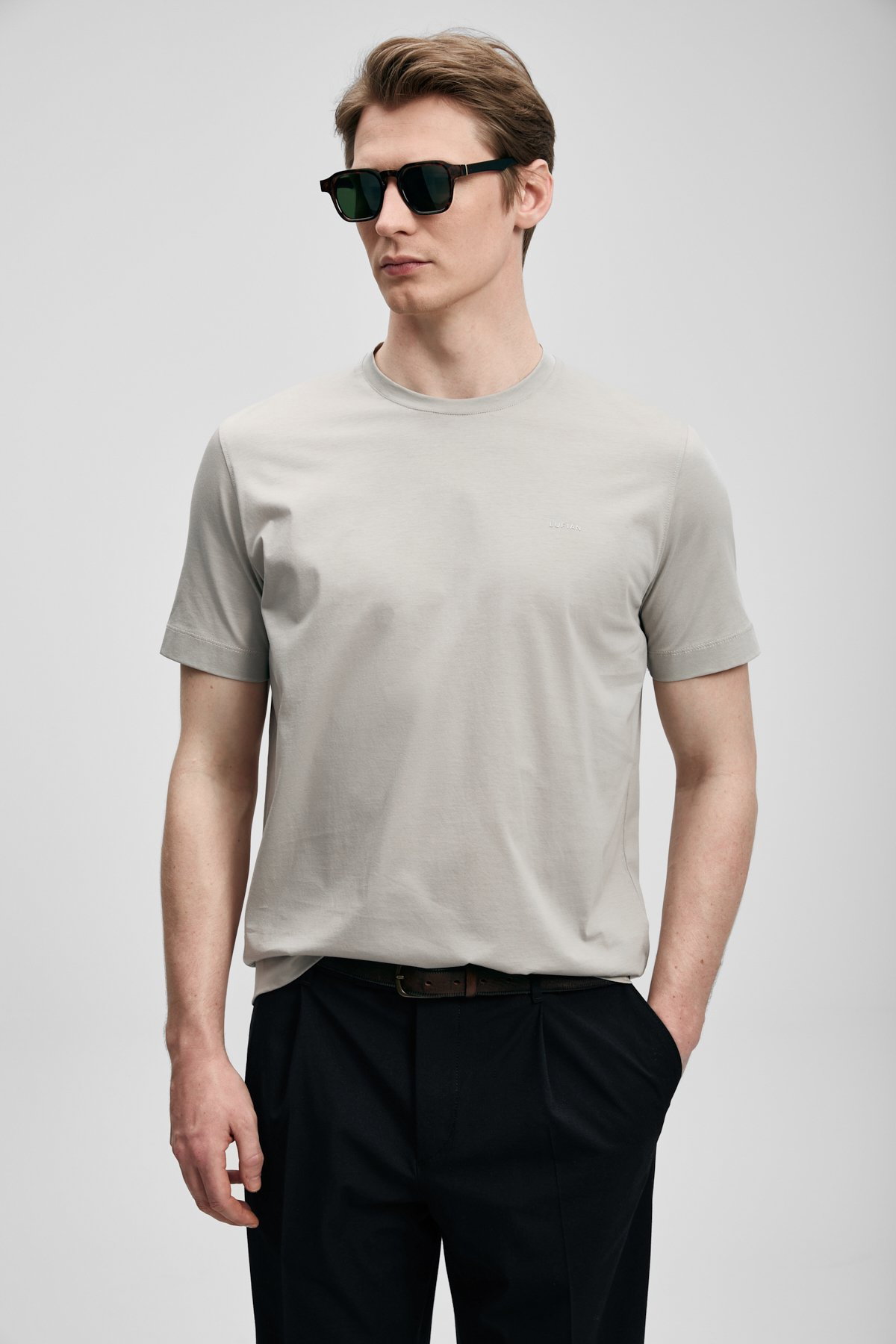 Lufian Erkek Bran Modern Grafik T-Shirt 111020321 Bej - 1