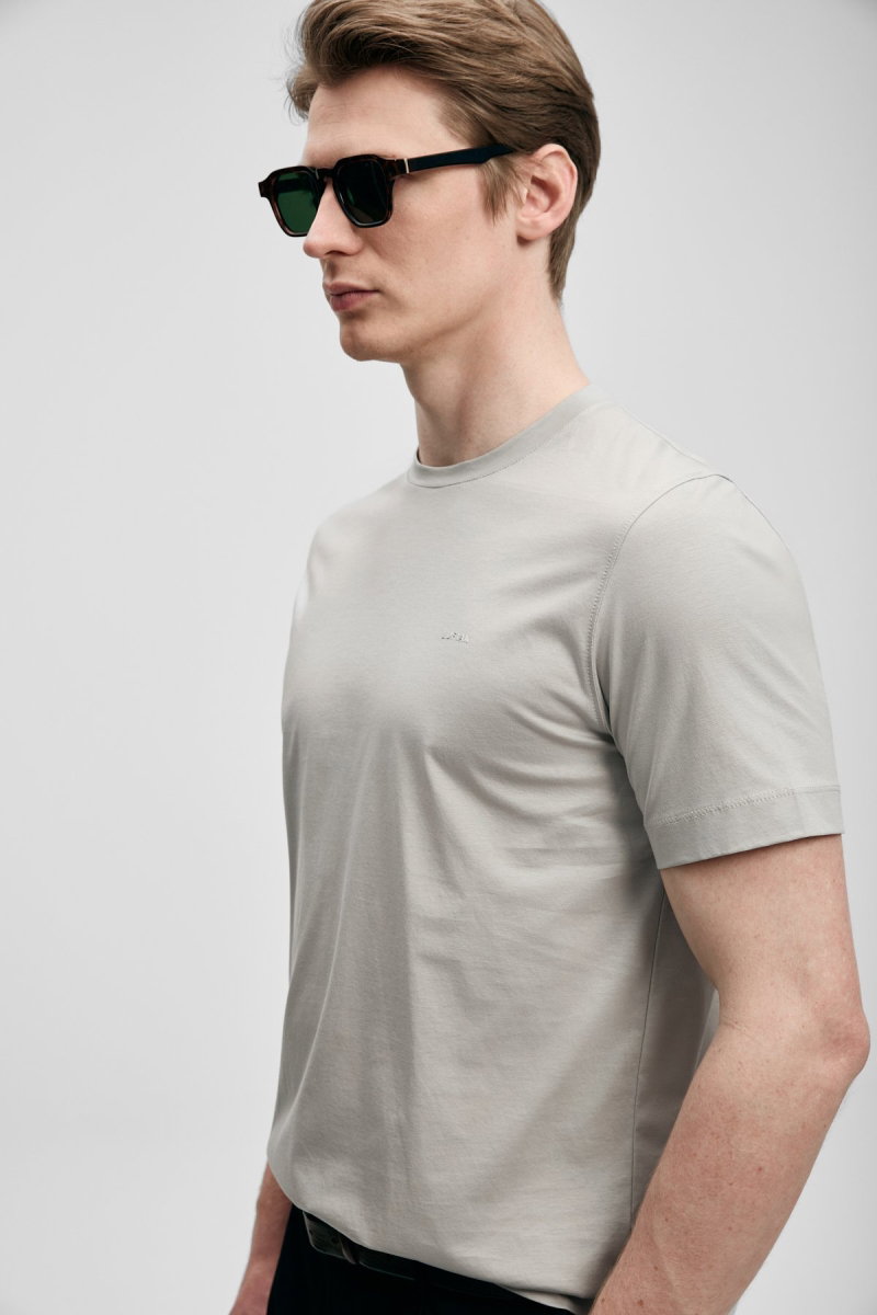 Lufian Erkek Bran Modern Grafik T-Shirt 111020321 Bej - 3
