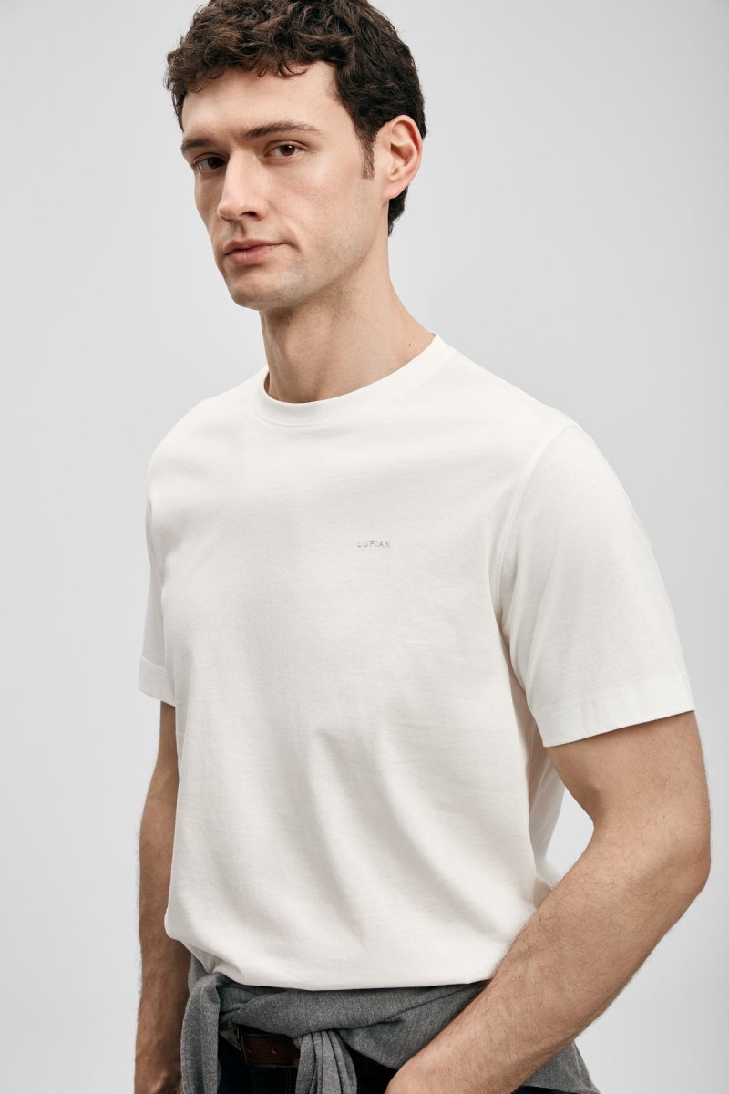 Lufian Erkek Bran Modern Grafik T-Shirt 111020321 Kırık Beyaz - Lufian