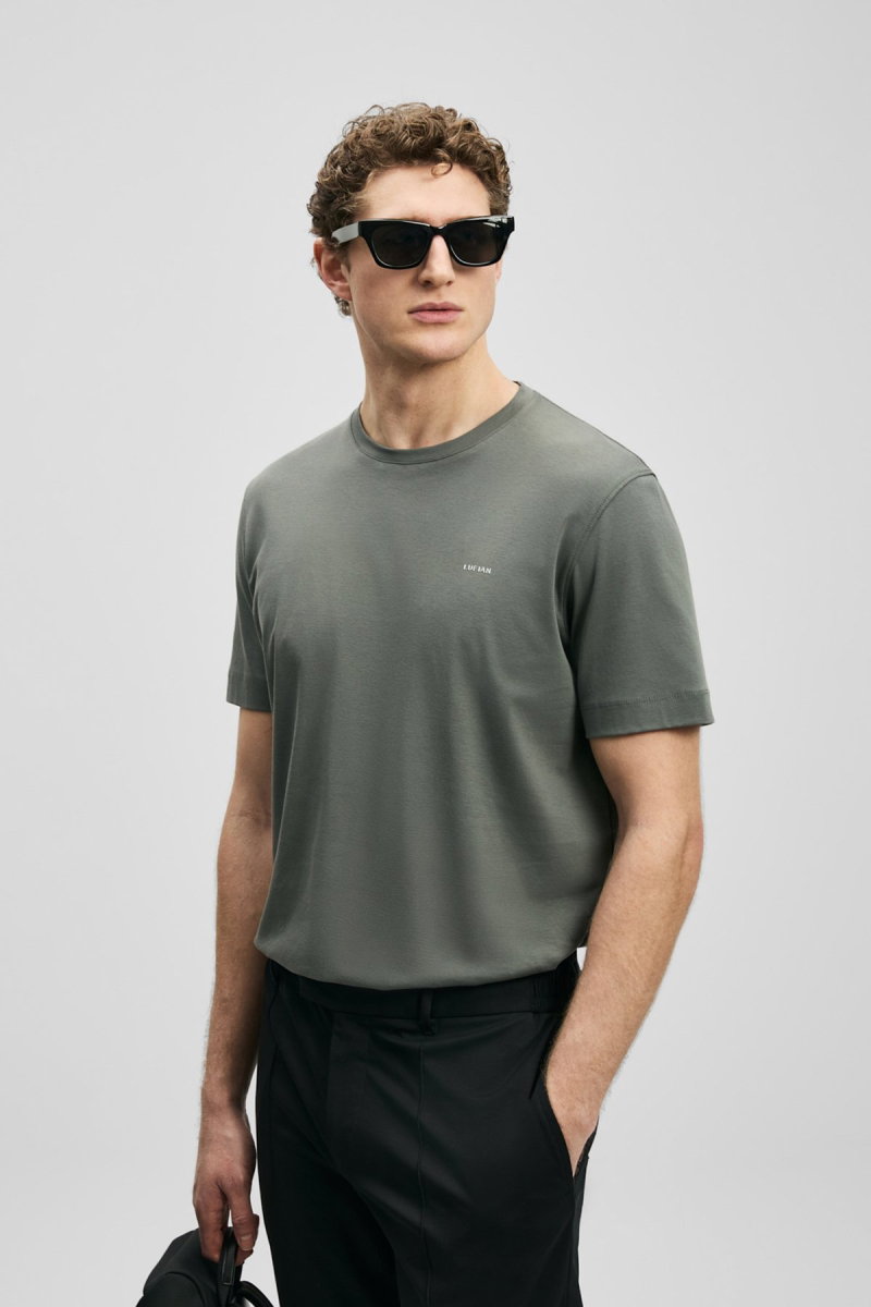 Lufian Erkek Bran Modern Grafik T-Shirt 111020321 Koyu Yeşil - Lufian