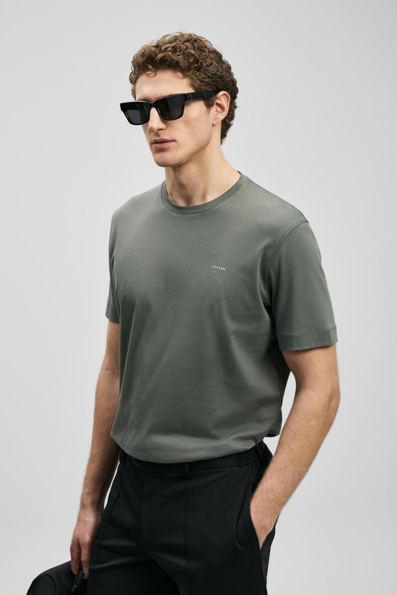 Lufian Erkek Bran Modern Grafik T-Shirt 111020321 Koyu Yeşil - 3