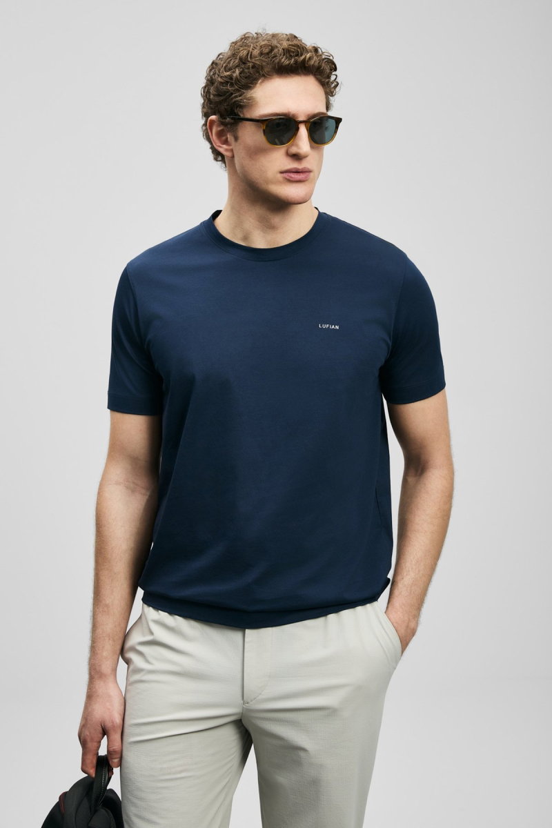 Lufian Erkek Bran Modern Grafik T-Shirt 111020321 Lacivert - Lufian