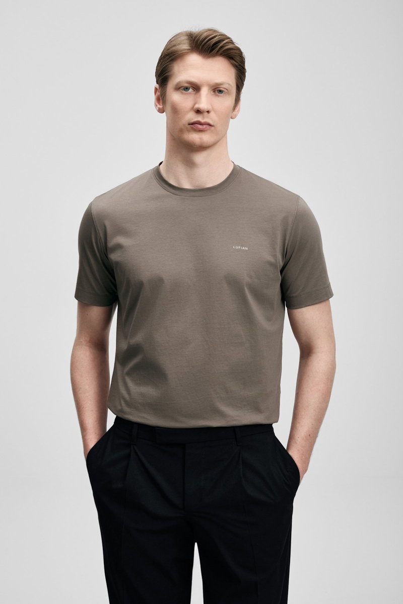Lufian Erkek Bran Modern Grafik T-Shirt 111020321 Vizon - Lufian