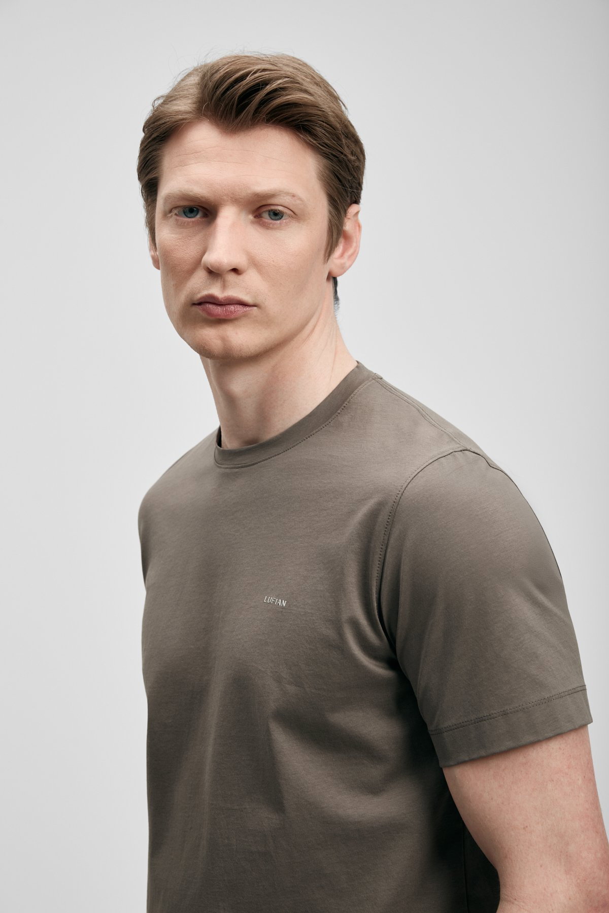 Lufian Erkek Bran Modern Grafik T-Shirt 111020321 Vizon - 3