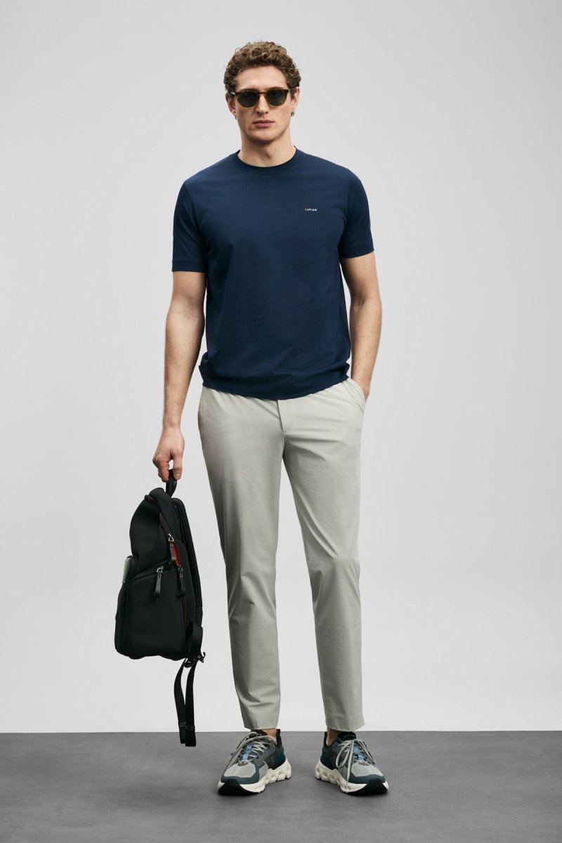 Lufian Erkek Daxon Smart Slim Fit Chino Pantolon 111190359 Taş - Lufian