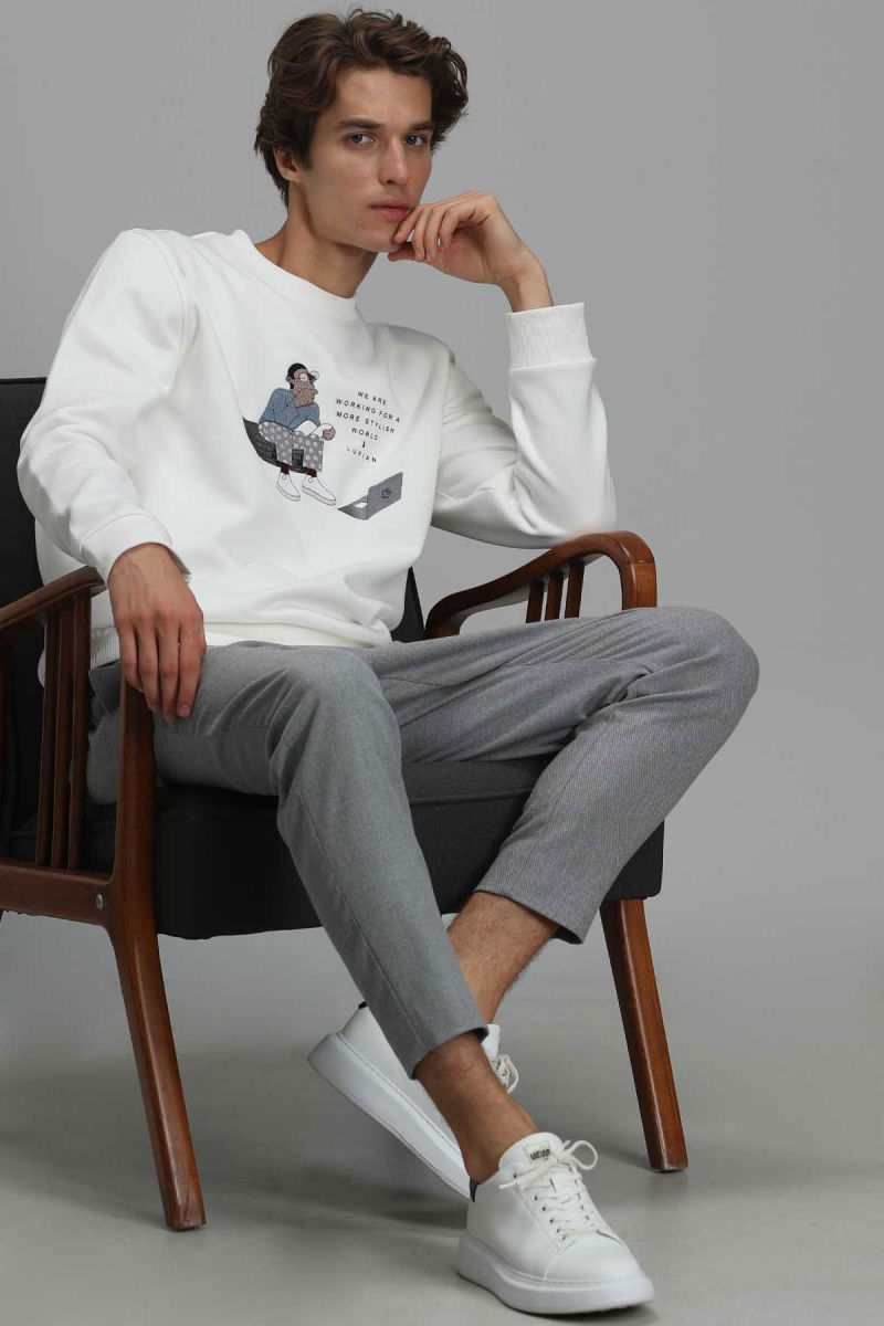 Lufian Erkek Donovan Sweatshirt 627112030078 Kırık Beyaz - 1