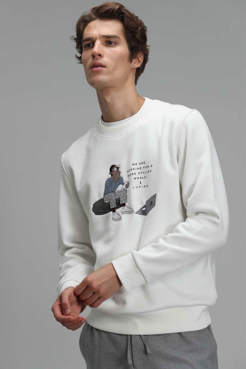 Lufian Erkek Donovan Sweatshirt 627112030078 Kırık Beyaz - 2