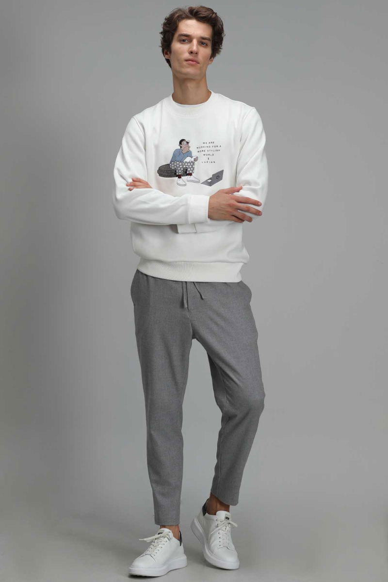 Lufian Erkek Donovan Sweatshirt 627112030078 Kırık Beyaz - 3