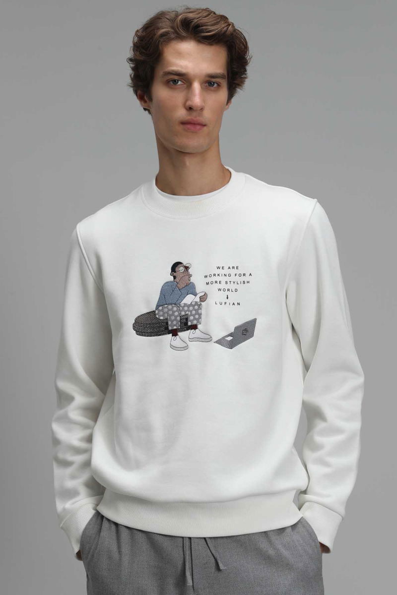Lufian Erkek Donovan Sweatshirt 627112030078 Kırık Beyaz - 4