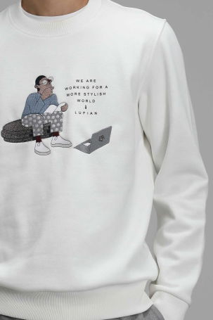 Lufian Erkek Donovan Sweatshirt 627112030078 Kırık Beyaz - 6