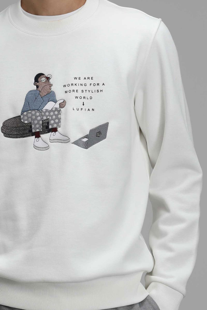 Lufian Erkek Donovan Sweatshirt 627112030078 Kırık Beyaz - 6