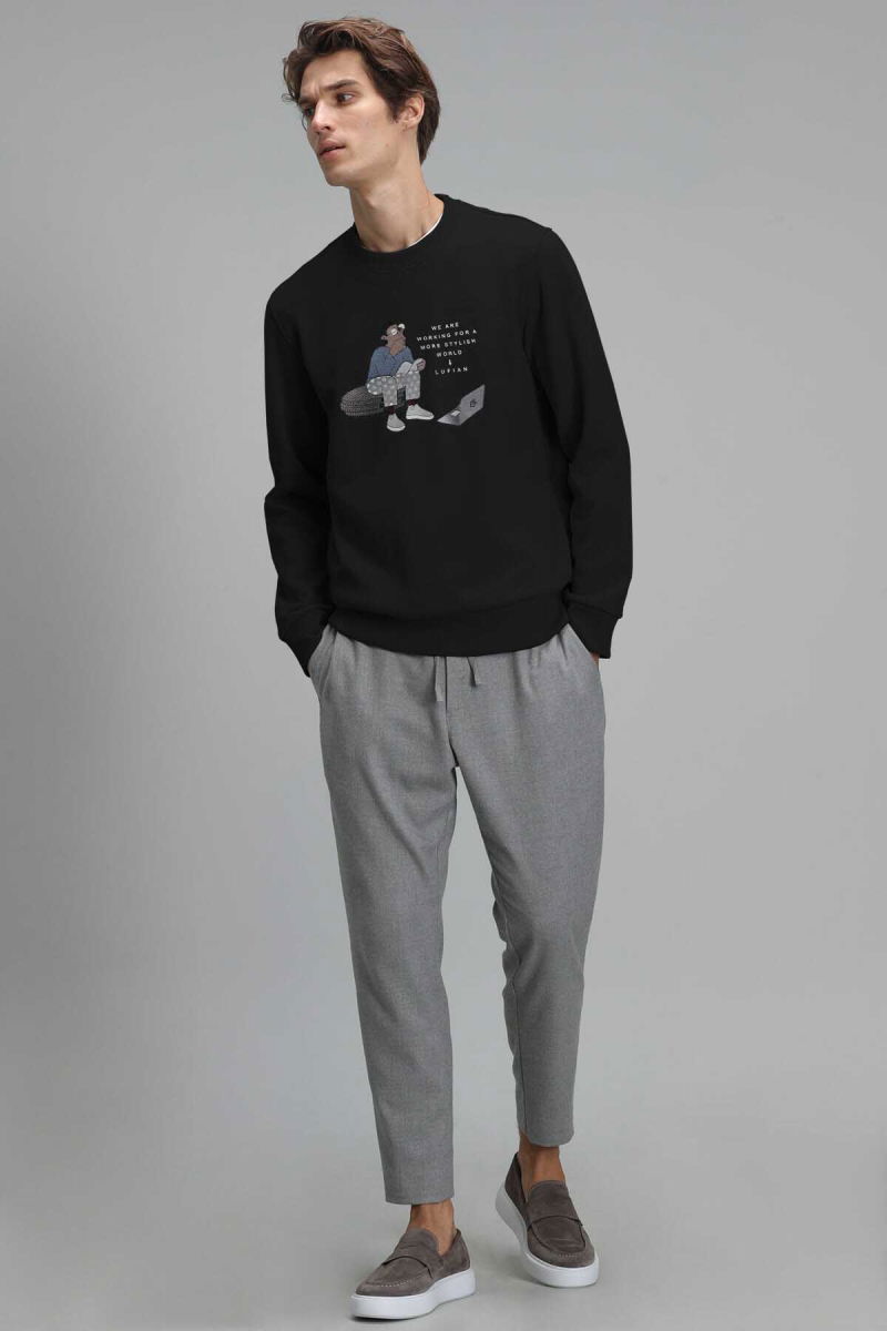 Lufian Erkek Donovan Sweatshirt 627112030078 Siyah - 2