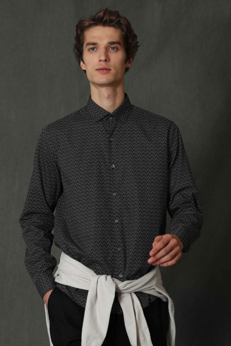 Lufian Erkek Felıx Basic Comfort Slim Fit Gömlek 627112010582 Siyah - 3