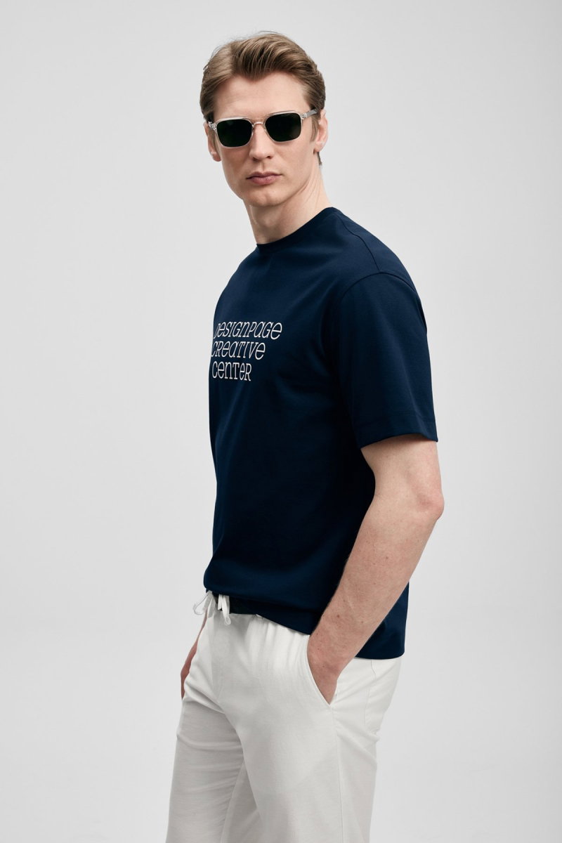 Lufian Erkek Frank Modern Grafik T-Shirt 111020284 Lacivert - 3