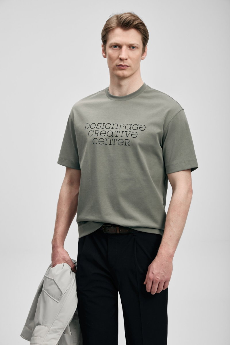 Lufian Erkek Frank Modern Grafik T-Shirt 111020284 Yeşil - Lufian