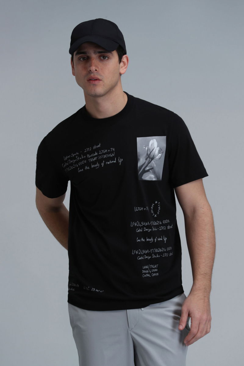 Lufian Erkek Fred Modern Grafik T-Shirt 111020219 Siyah 