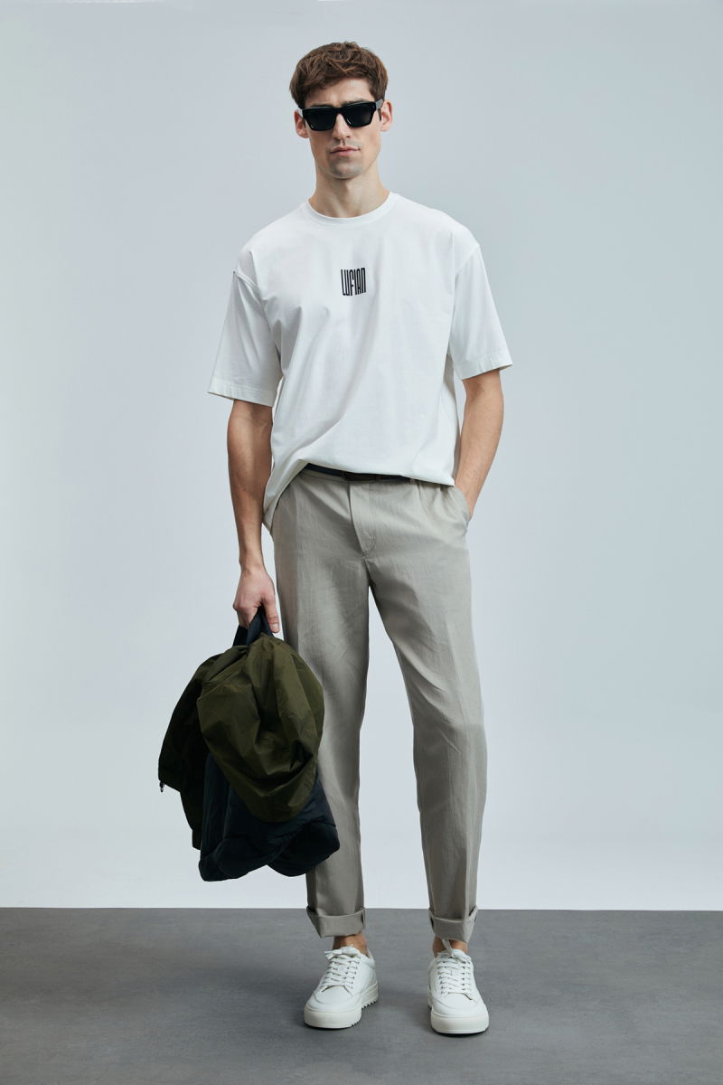 Lufian Erkek Helıx Modern Grafik T-Shirt 111020245 Kırık Beyaz - 1