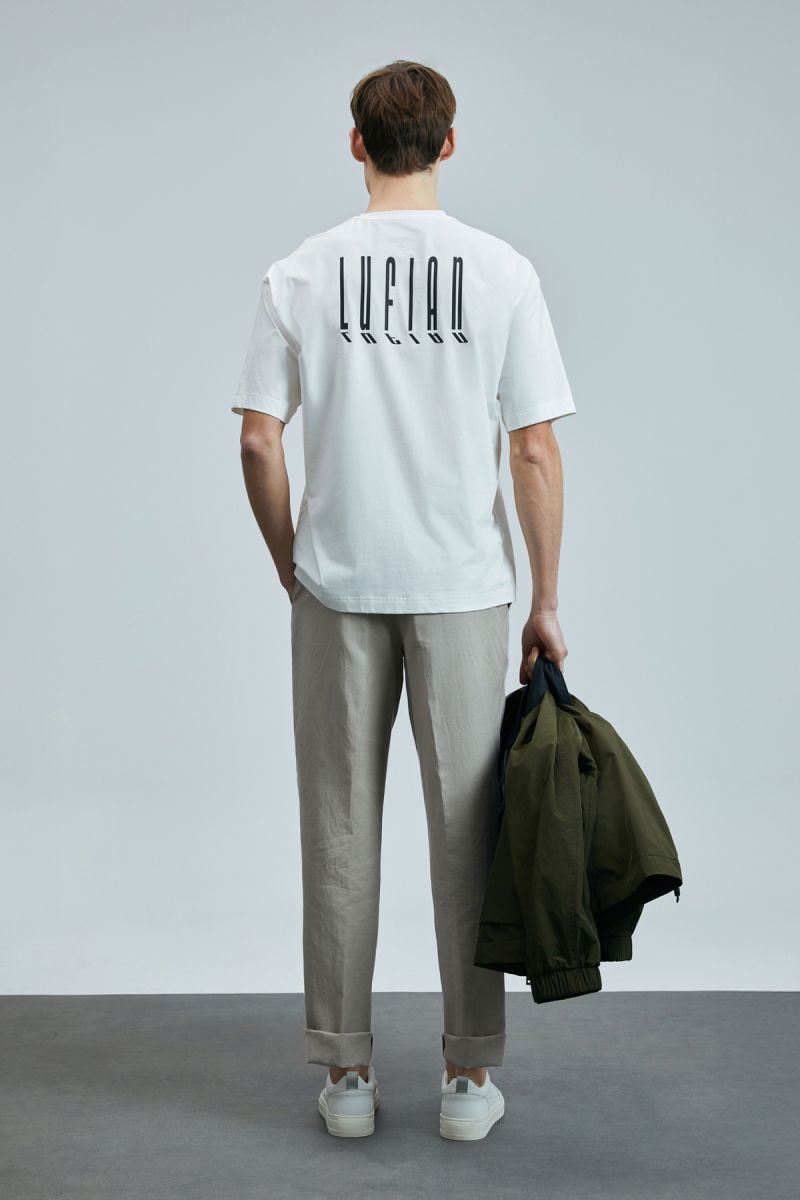 Lufian Erkek Helıx Modern Grafik T-Shirt 111020245 Kırık Beyaz - 4