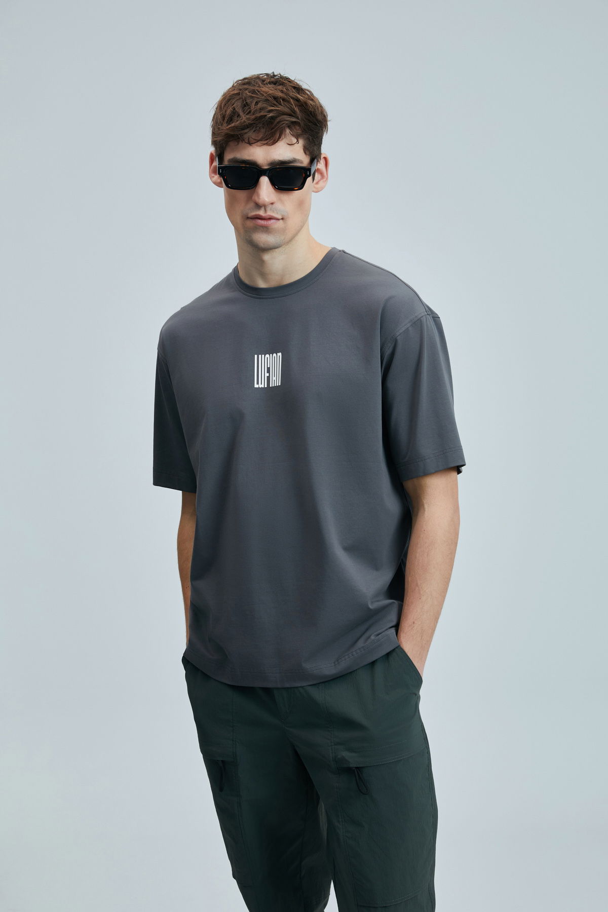 Lufian Erkek Helıx Modern Grafik T-Shirt 111020245 Koyu Gri - 2