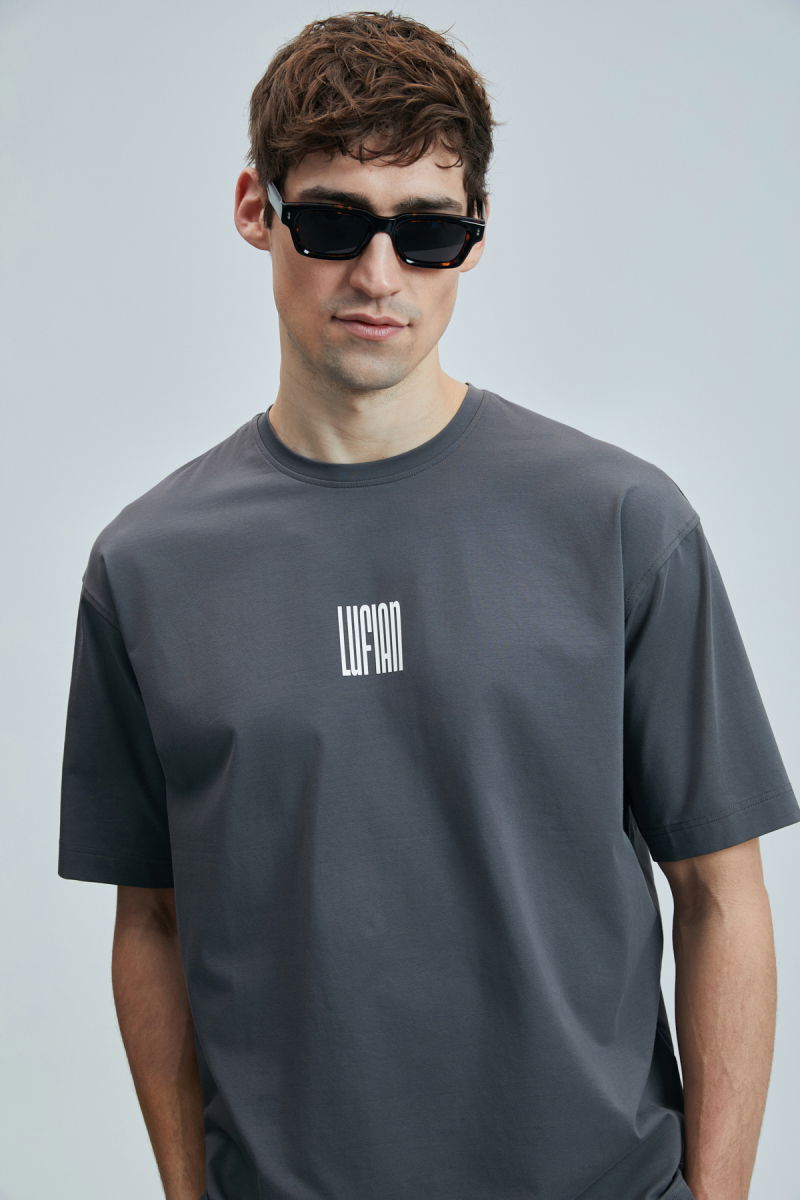 Lufian Erkek Helıx Modern Grafik T-Shirt 111020245 Koyu Gri - 3