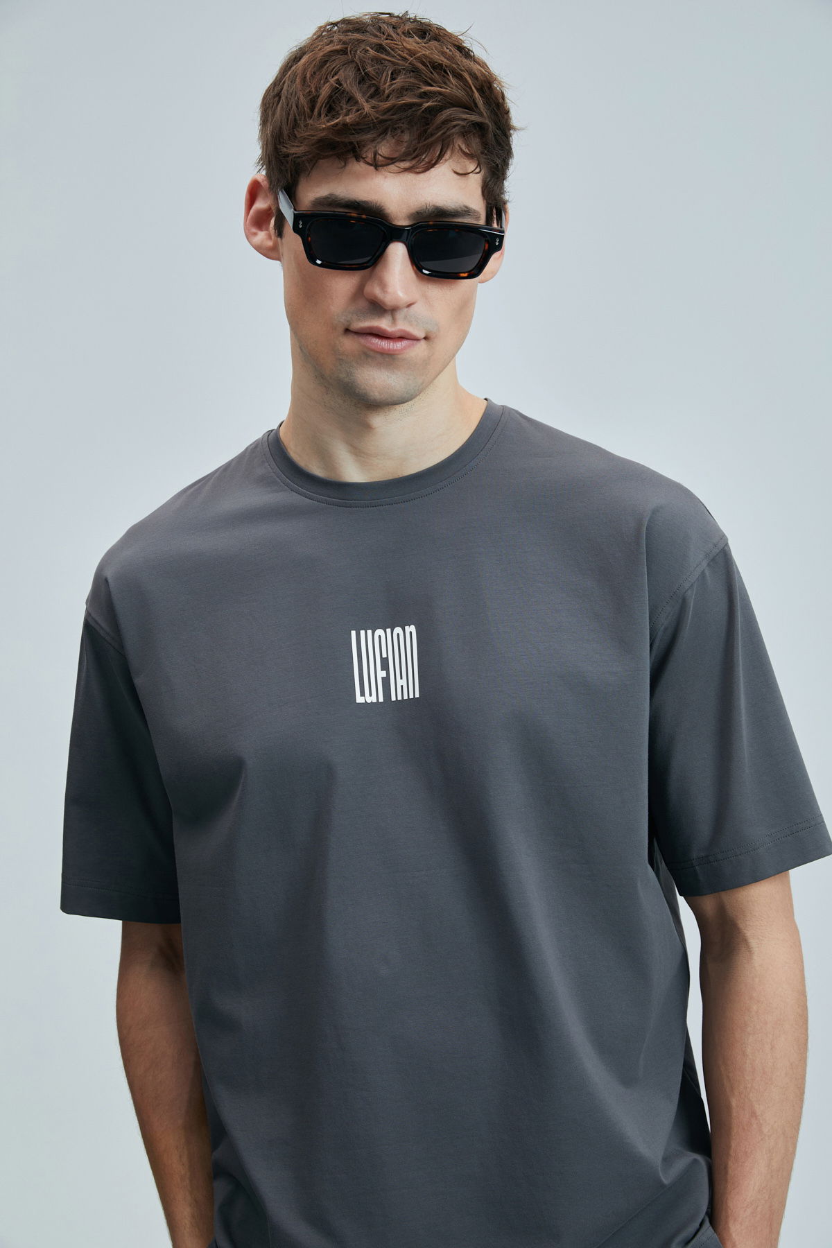 Lufian Erkek Helıx Modern Grafik T-Shirt 111020245 Koyu Gri - 3