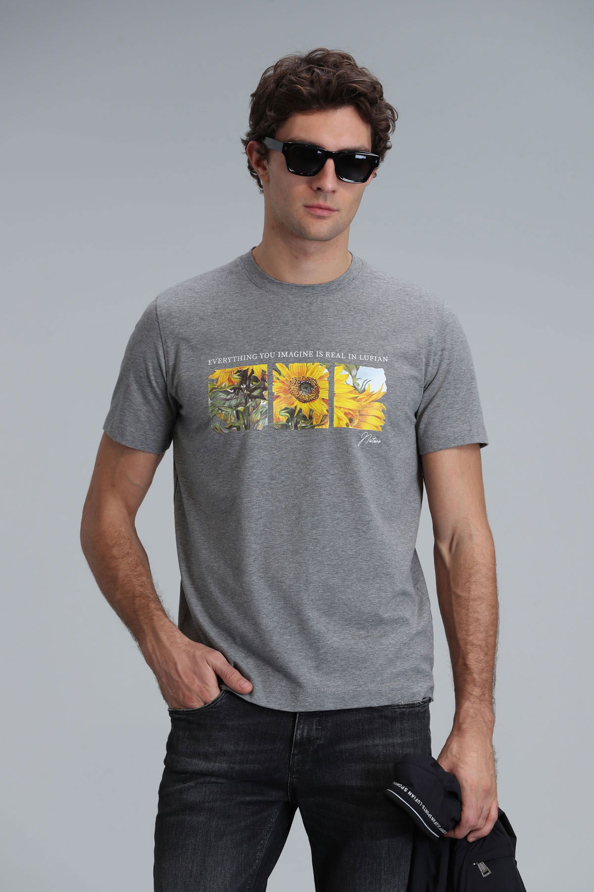 Lufian Erkek June Modern Grafik T-Shirt 111020192 Gri - 1