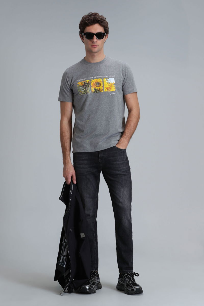 Lufian Erkek June Modern Grafik T-Shirt 111020192 Gri - 2