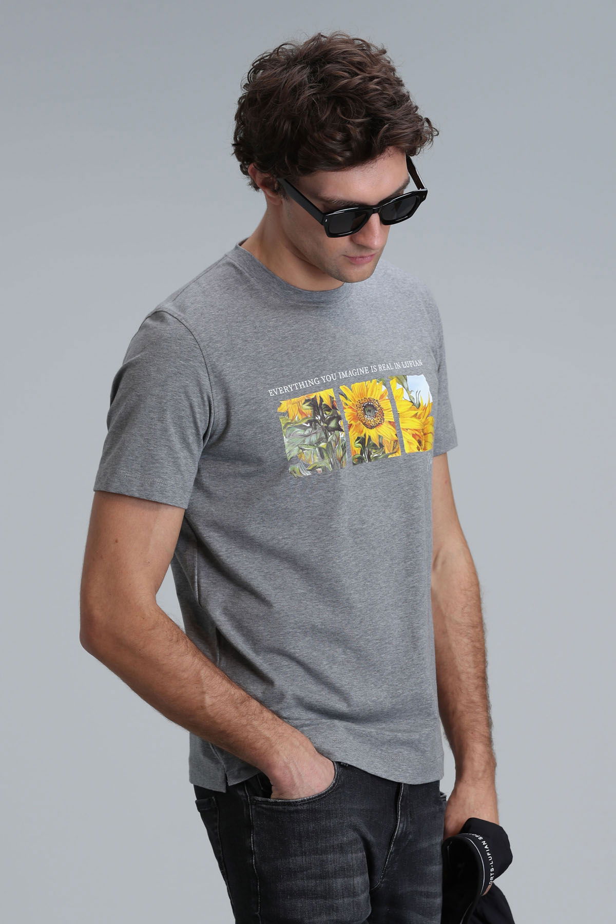 Lufian Erkek June Modern Grafik T-Shirt 111020192 Gri - 3