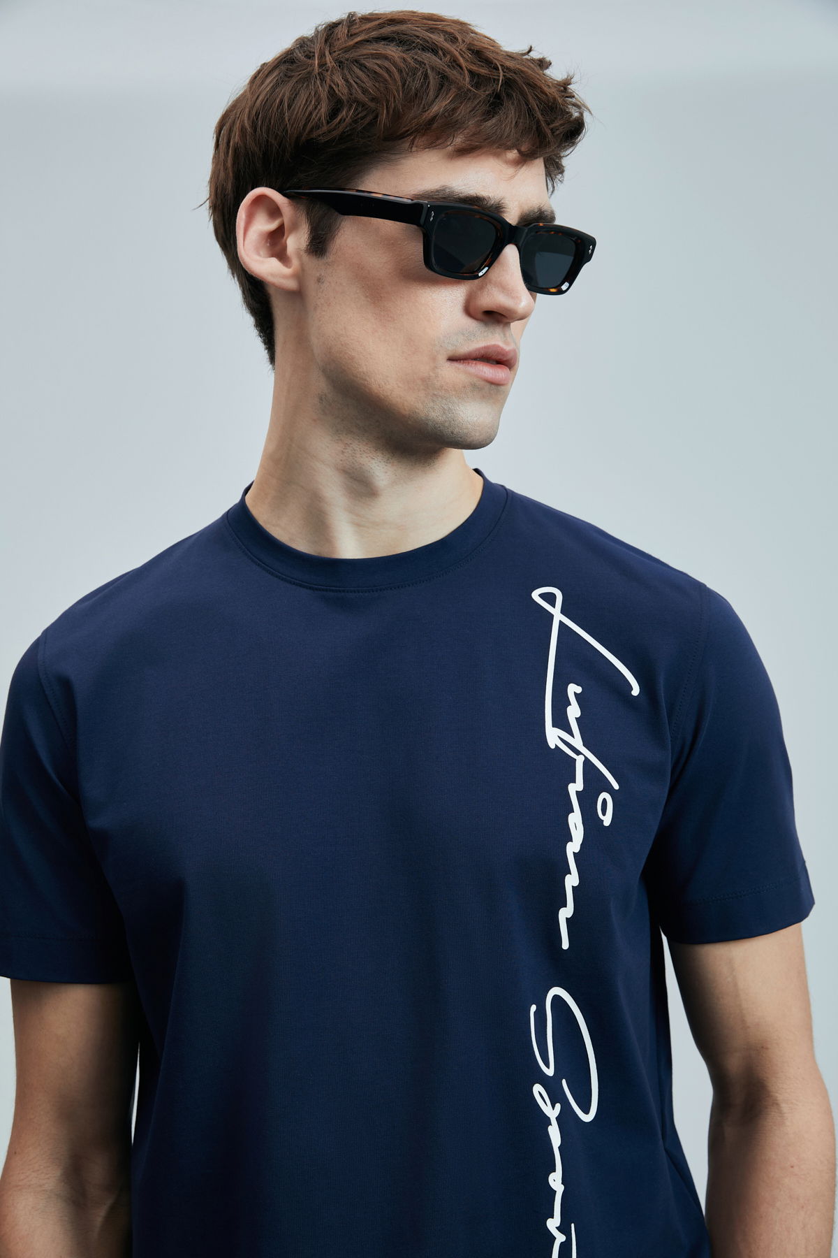 Lufian Erkek Justın Modern Grafik T-Shirt 111020231 Açık Lacivert - 3
