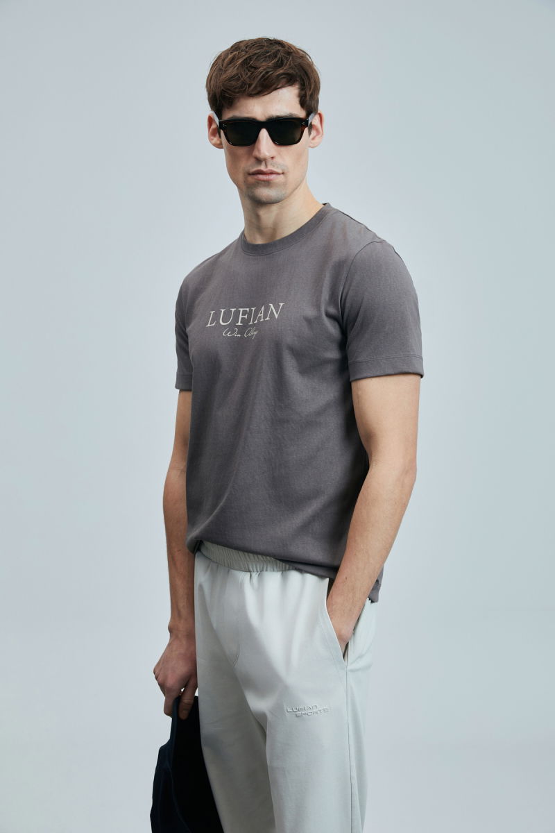 Lufian Erkek Love Modern Grafik T-Shirt 111020238 Vizon 