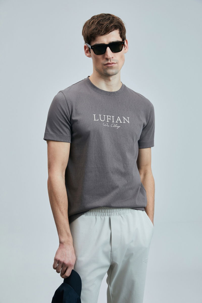 Lufian Erkek Love Modern Grafik T-Shirt 111020238 Vizon - 3