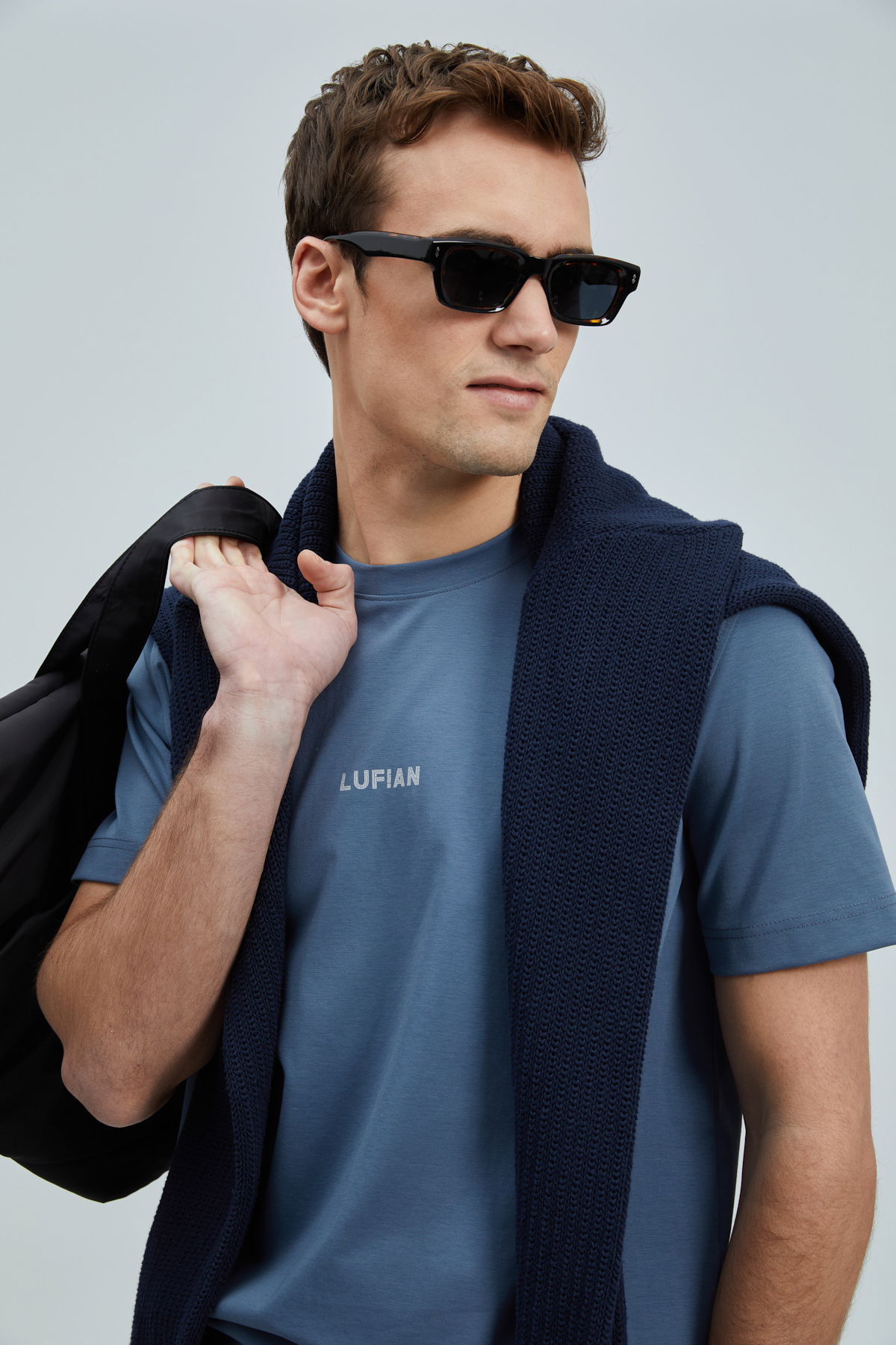Lufian Erkek Marcus Modern Grafik T-Shirt 111020235 Koyu Mavi - 3