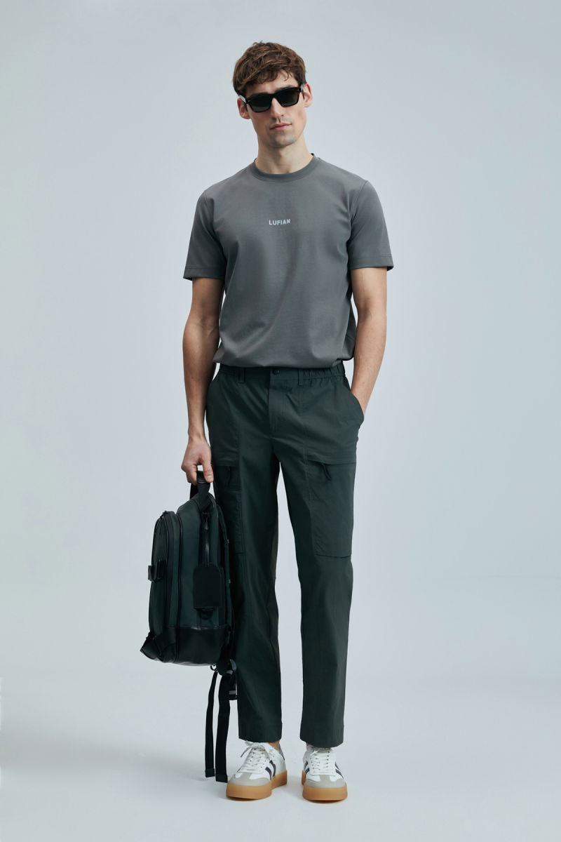 Lufian Erkek Marcus Modern Grafik T-Shirt 111020235 Koyu Yeşil 
