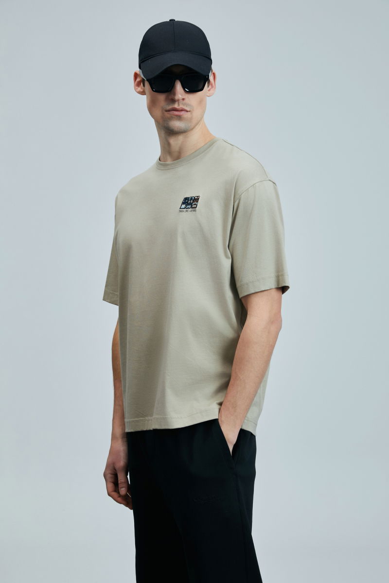Lufian Erkek Mask Modern Grafik T-Shirt 111020248 Bej - 2