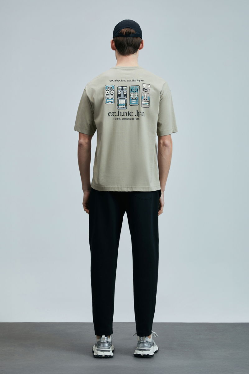 Lufian Erkek Mask Modern Grafik T-Shirt 111020248 Bej - 4