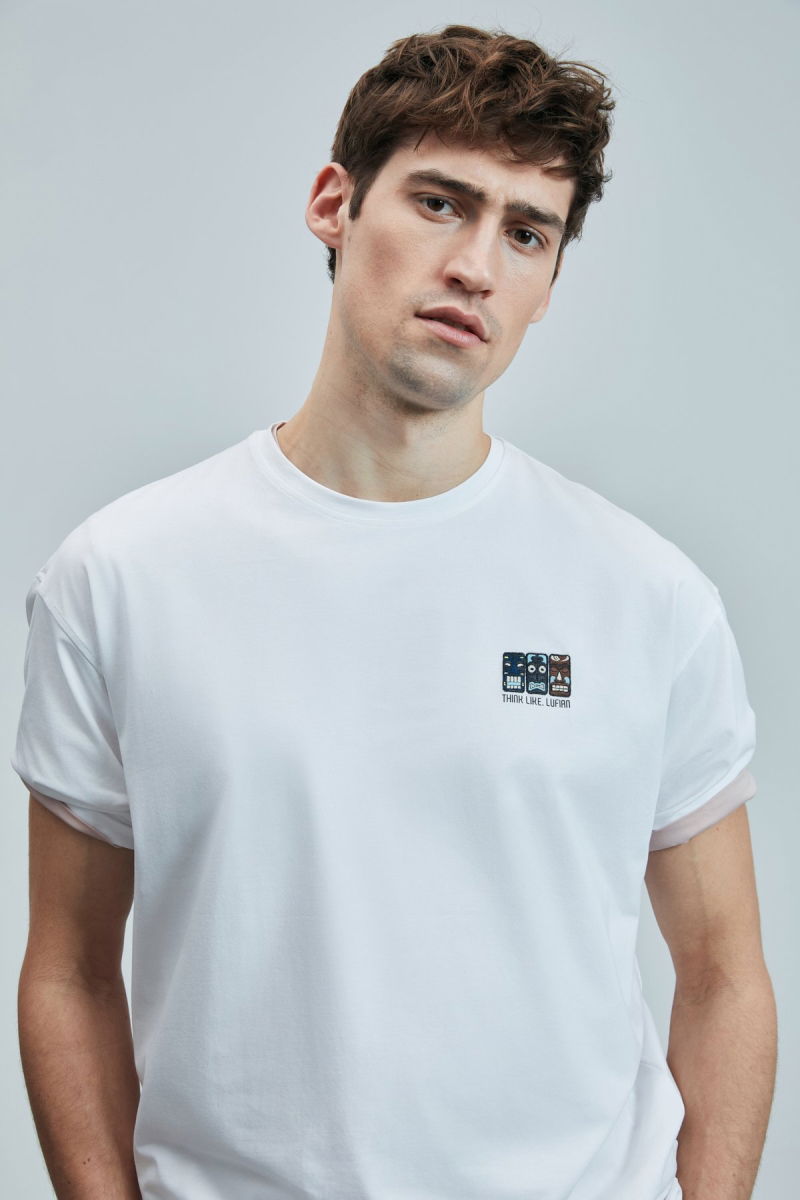 Lufian Erkek Mask Modern Grafik T-Shirt 111020248 Beyaz - 3