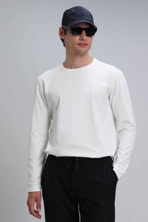 Lufian Erkek Merlın Uzun Kol T-Shirt 112020039 Kırık Beyaz - 1