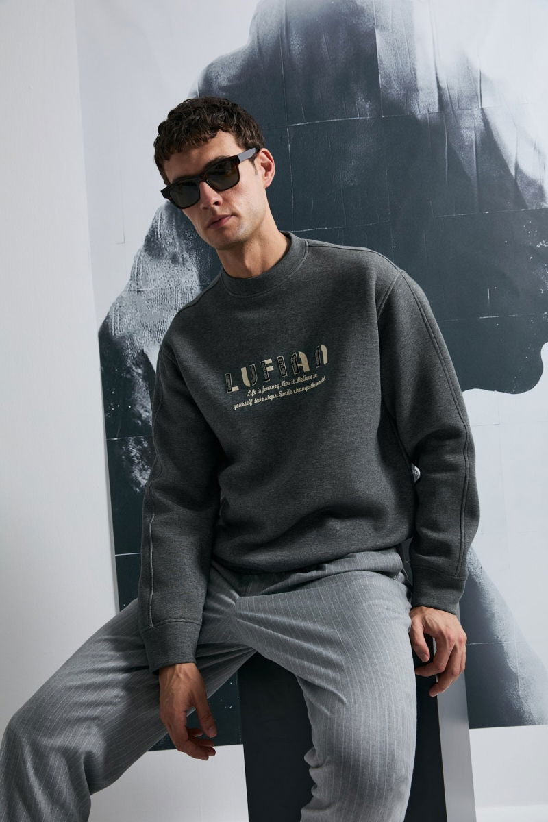 Lufian Erkek Oracle Sweatshirt 112030178 Antrasit - Lufian