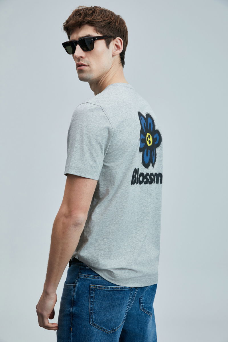 Lufian Erkek Peace Modern Grafik T-Shirt 111020246 Gri - 4