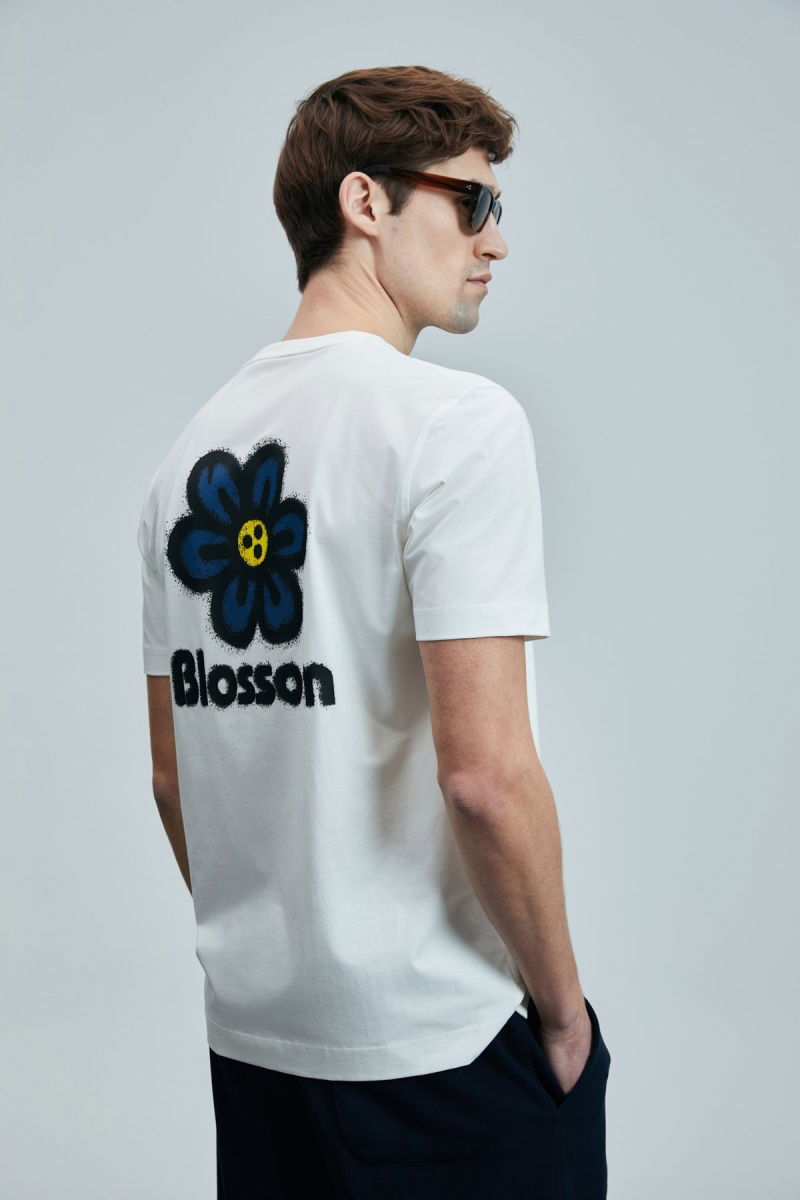 Lufian Erkek Peace Modern Grafik T-Shirt 111020246 Kırık Beyaz 