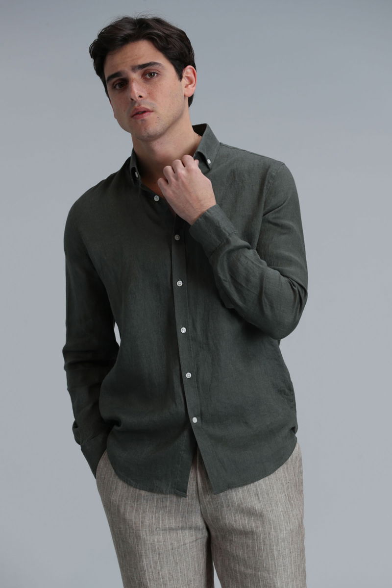 Lufian Erkek Pitaya Basic Comfort Fit Gömlek 111010611 Haki - Lufian