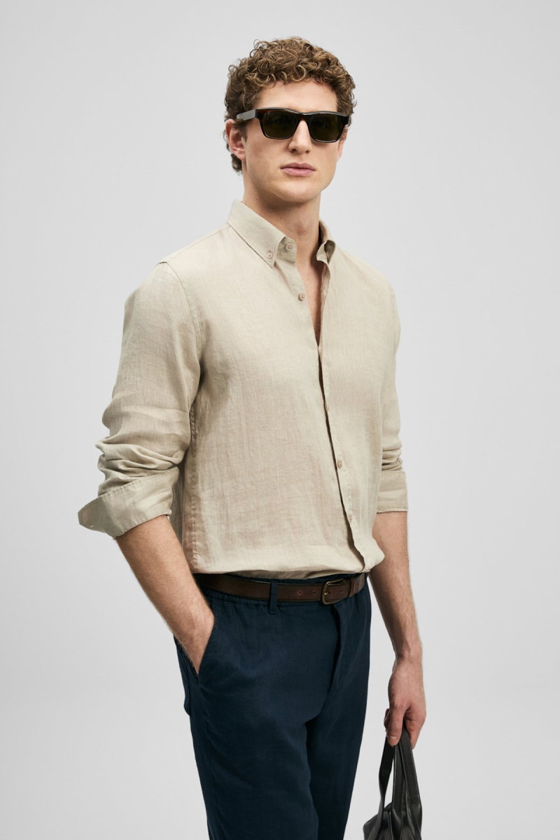 Lufian Erkek Pitaya Comfort Fit Keten Gömlek 111010654 Bej - 3