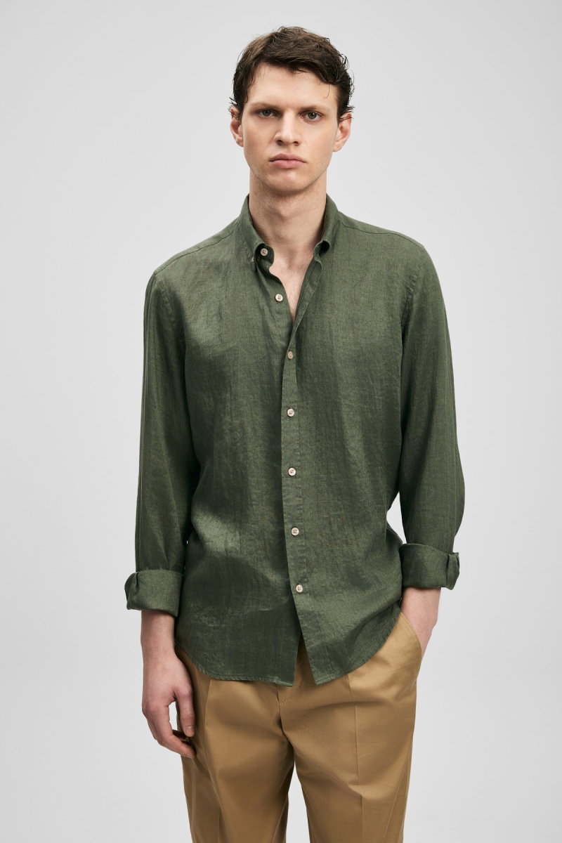 Lufian Erkek Pitaya Comfort Fit Keten Gömlek 111010654 Haki 