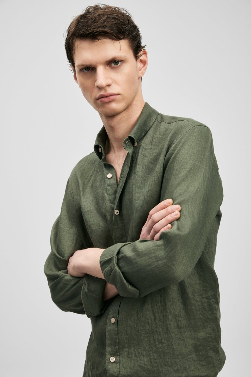 Lufian Erkek Pitaya Comfort Fit Keten Gömlek 111010654 Haki - 3
