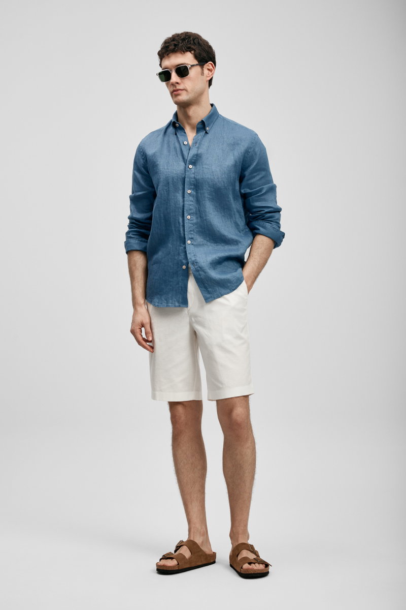 Lufian Erkek Pitaya Comfort Fit Keten Gömlek 111010654 Indigo - Lufian